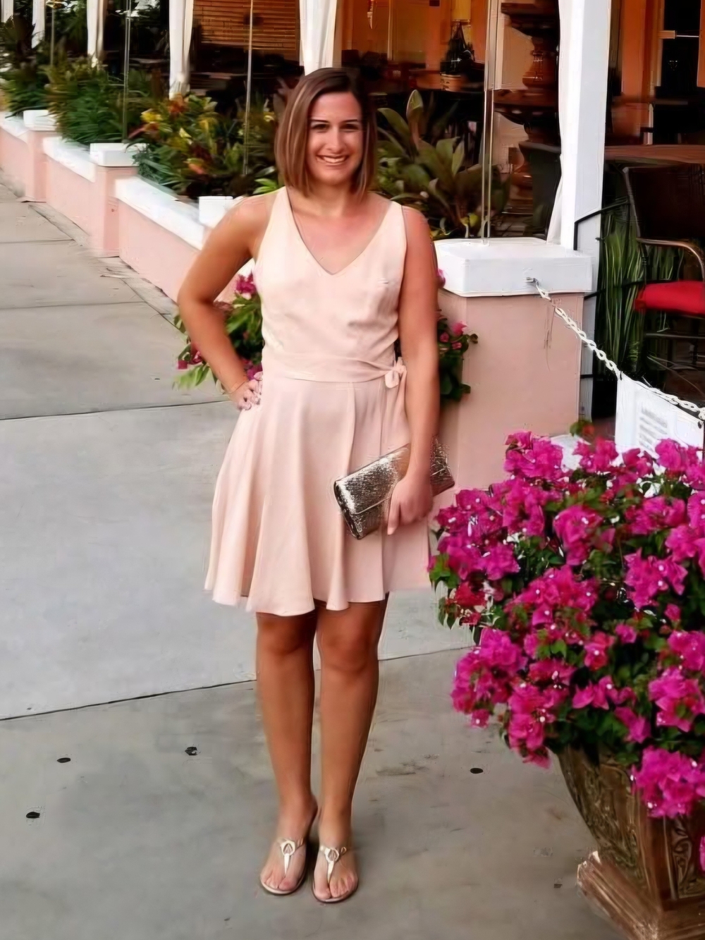 Amanda Uprichard Pale Blush V-Neck Tie-Waist Mini Dress